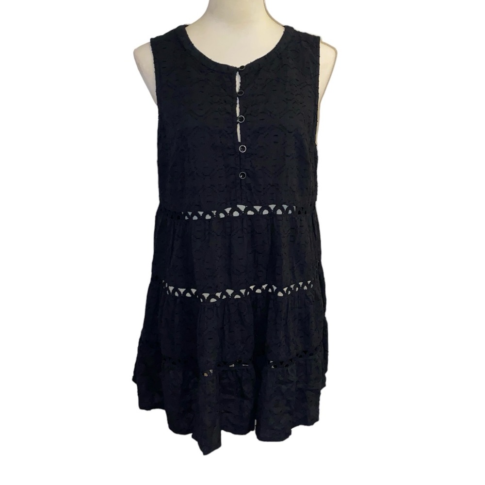 Anthropologie Black Sleeveless Eyelet Tiered Tunic